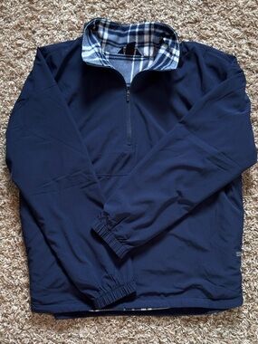 Eddie Bauer Navy Half-Zip Pullover Plaid Lining Soft Shell Hiking Womens Large